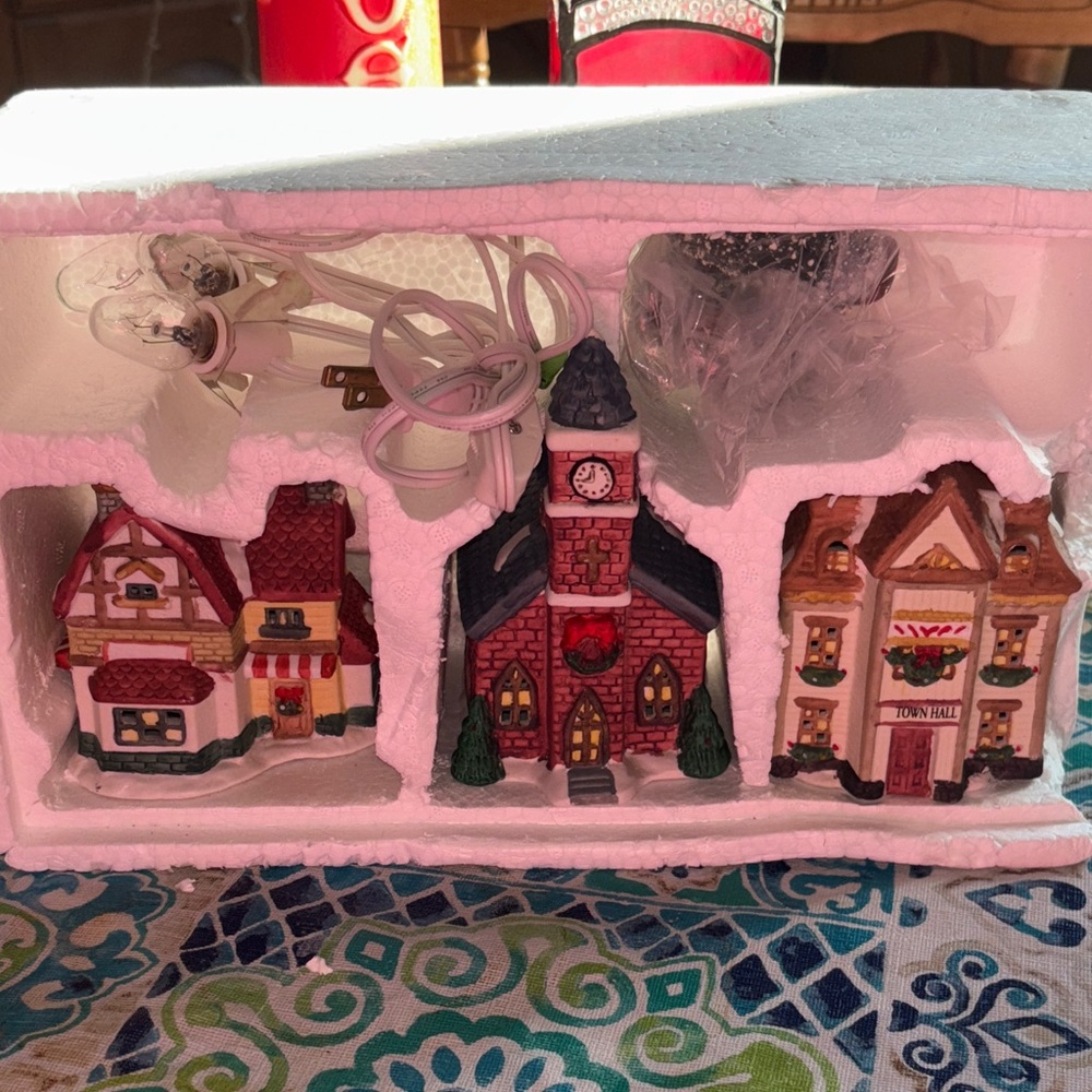 Charming Holiday Village Set with Lights